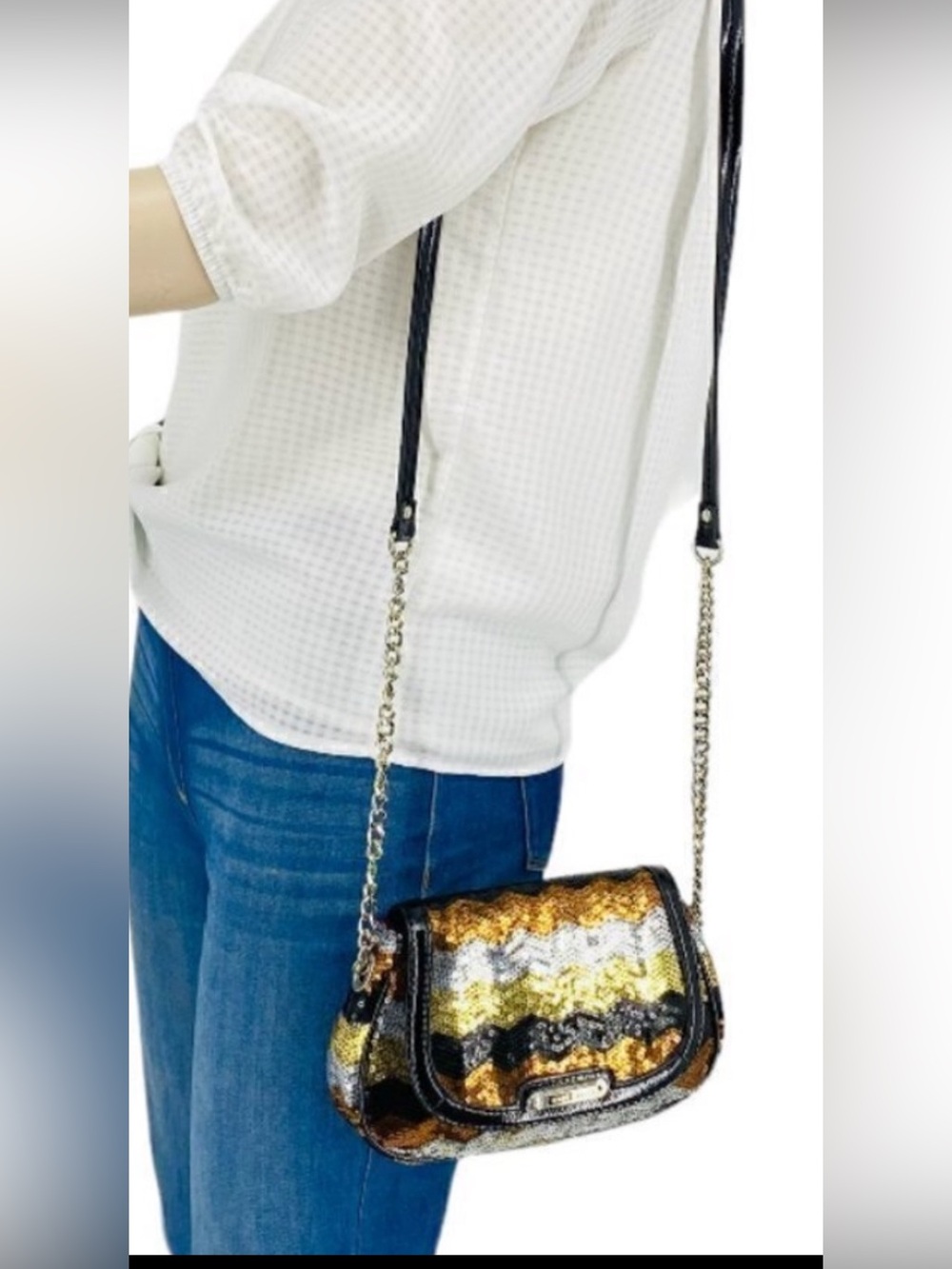 Nine West Metallic Sequin Crossbody Bag​​​​​​​​​​​​ Gold silver Bronze Black
